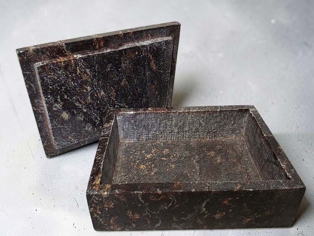 Vintage Handmade Dark Brown Marble Trinket Jewelry Box Catch-all
